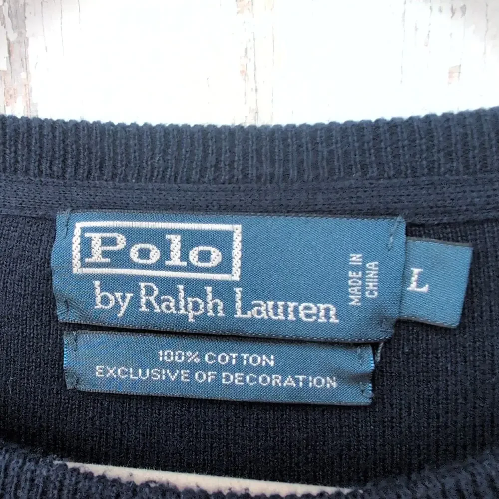 VTG 90's Polo Ralph Lauren Blue V Stitch Heavyweight Ribbed Cotton Men's L Navy